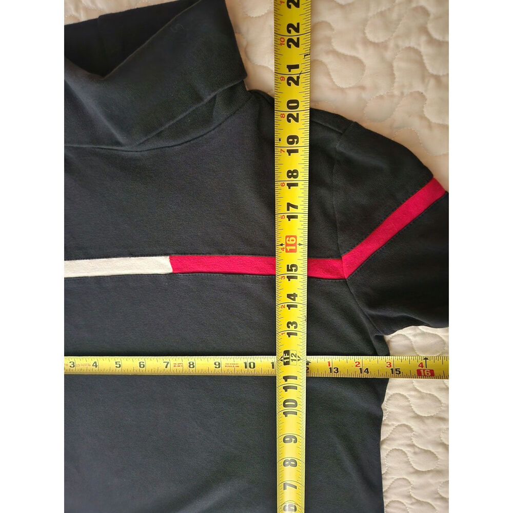 Vtg Nautical y2k Tommy Hilfiger high neck Top Red Flag Stripe Stretch SMALL